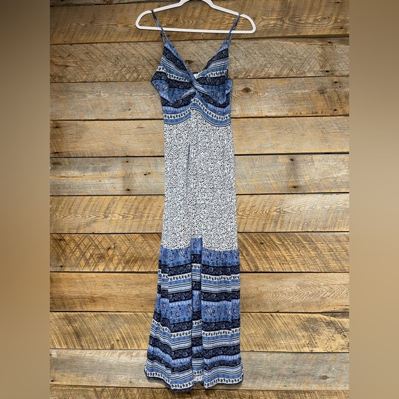 Japna Boho Sleeveless Maxi Dress Paisley Floral Smocked Large Blue White Summer - Picture 2 of 13